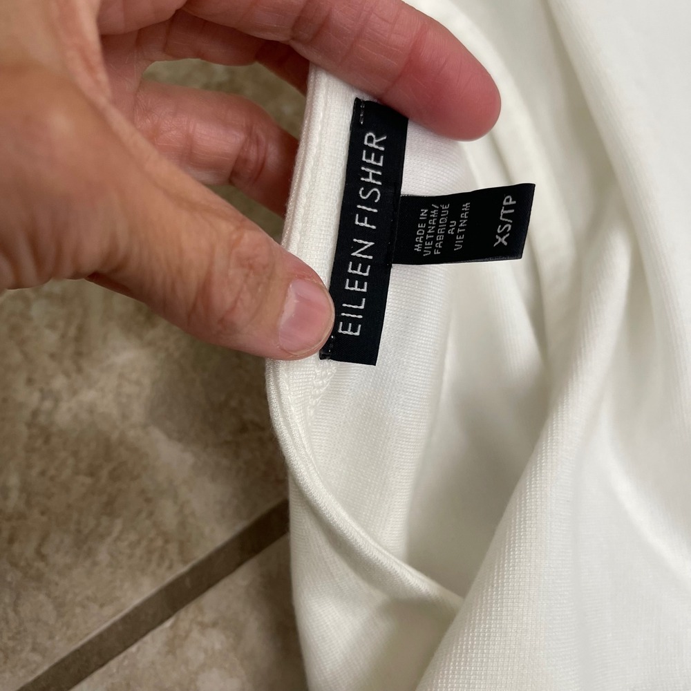 Eileen Fisher T-Shirt Dress High Low Hem Short Sleeve Stretch White Size xs/tp - Picture 7 of 10